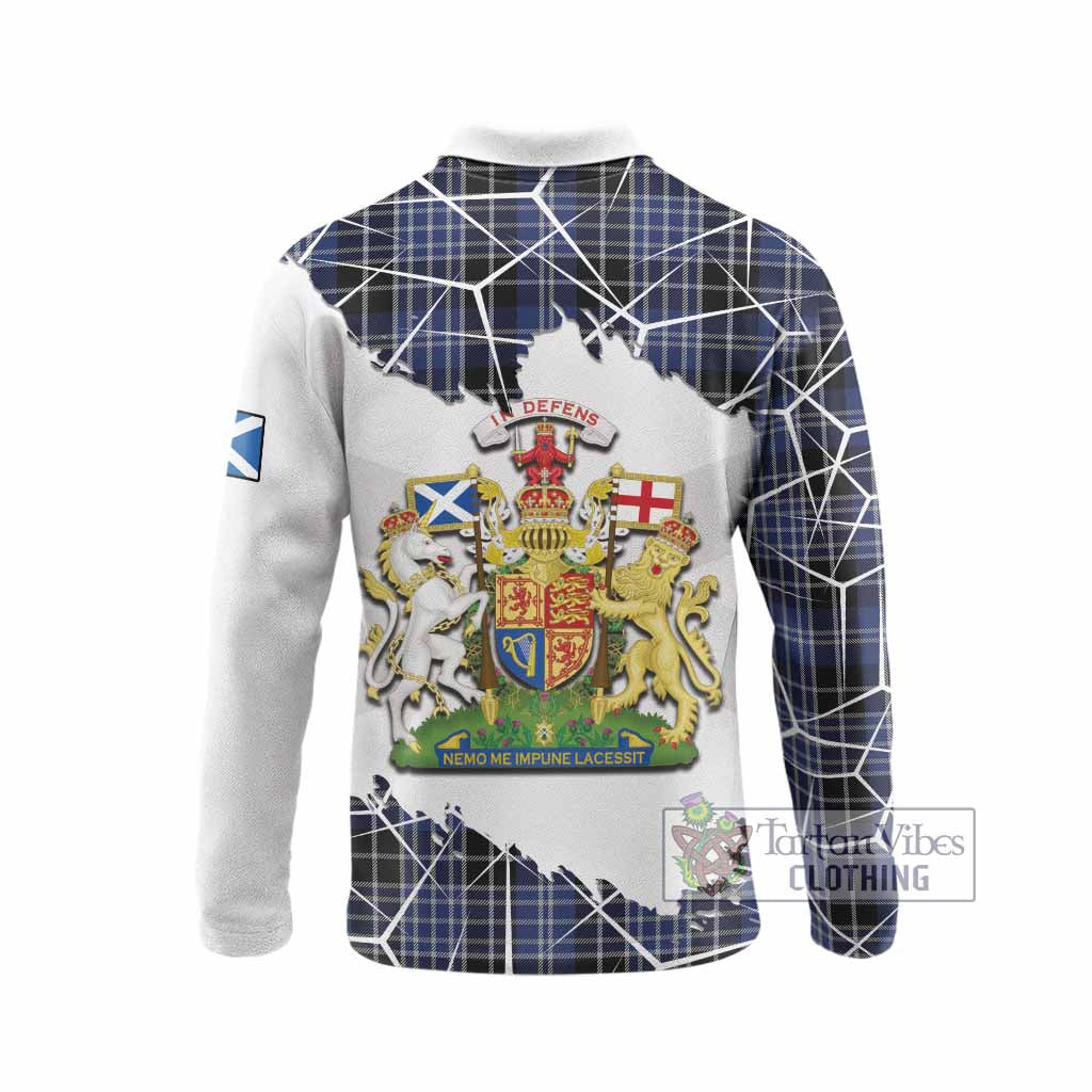 Clark (Clarke) Tartan Long Sleeve Polo Shirt with Family Crest and Lion Rampant Grunge Style
