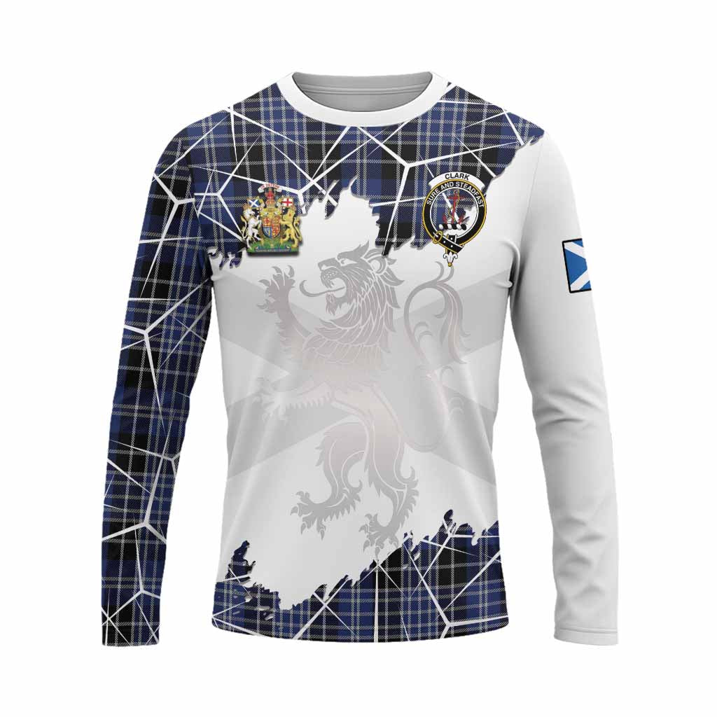 Clark (Clarke) Tartan Long Sleeve T-Shirt with Family Crest and Lion Rampant Grunge Style