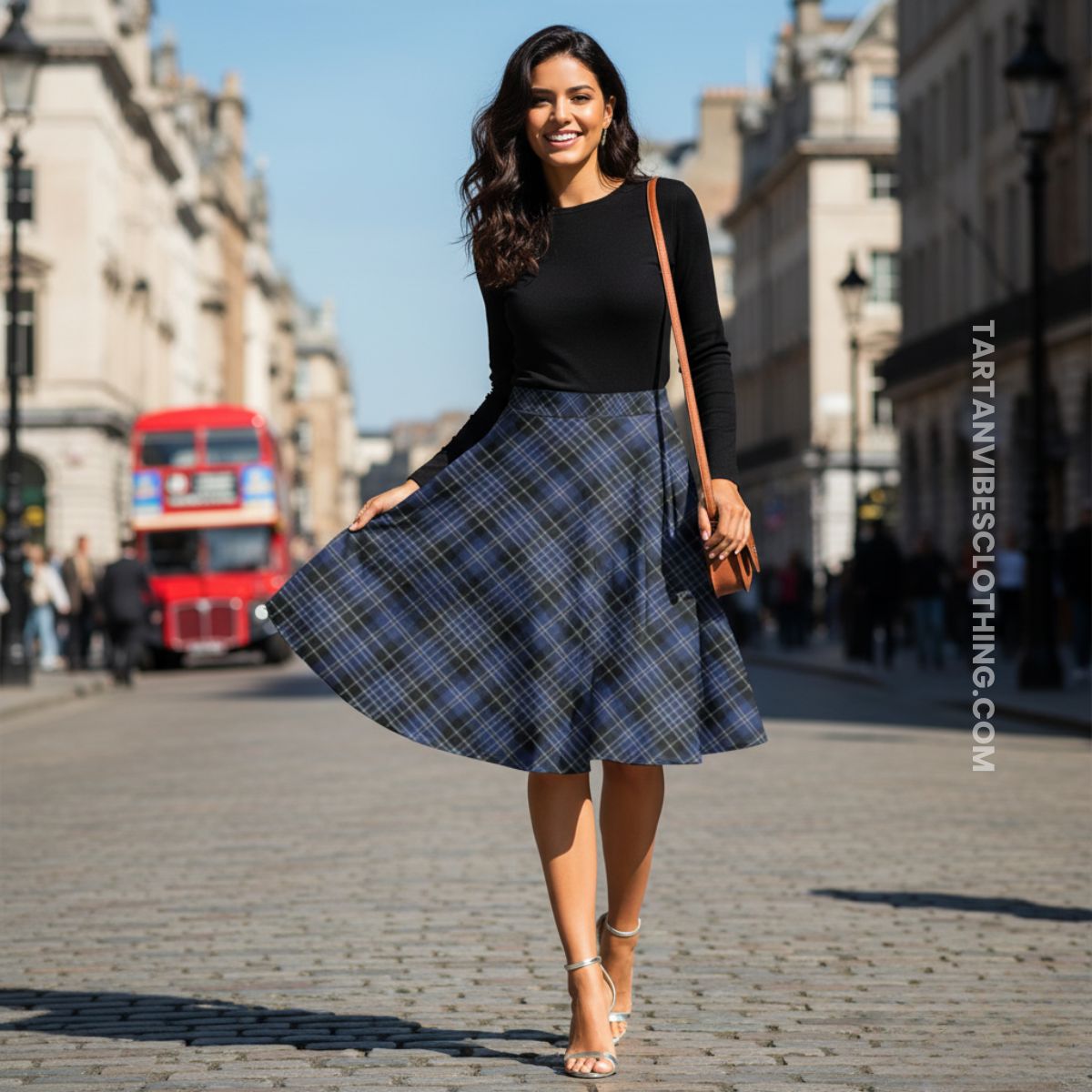 Clark (Clarke) Tartan Melete Pleated Midi Skirt Cross Style