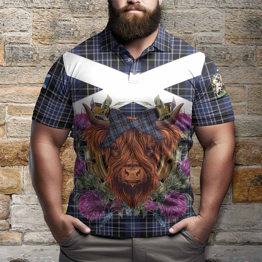 Clark (Clarke) Tartan Polo Shirt Scottish Thistle Heilan Coo