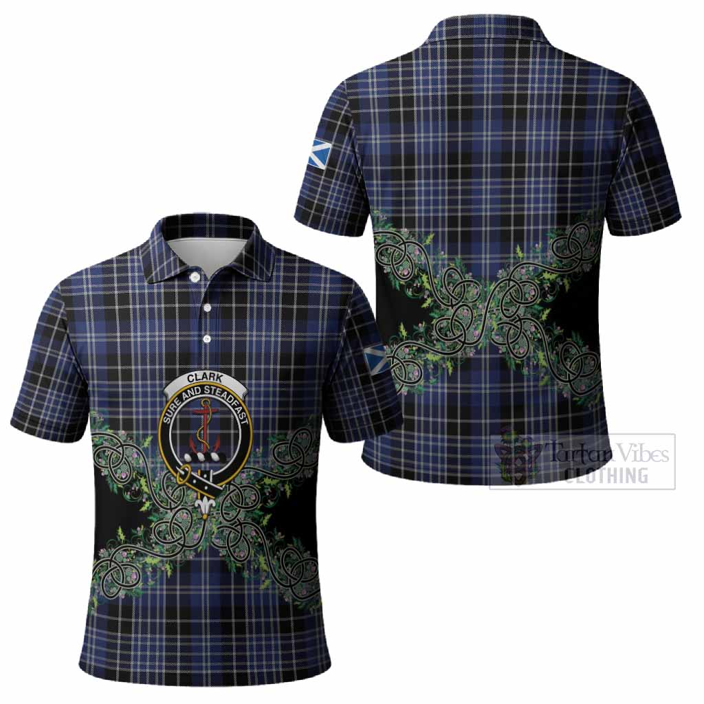 Clark (Clarke) Tartan Polo Shirt Thistle Scottish Spirit