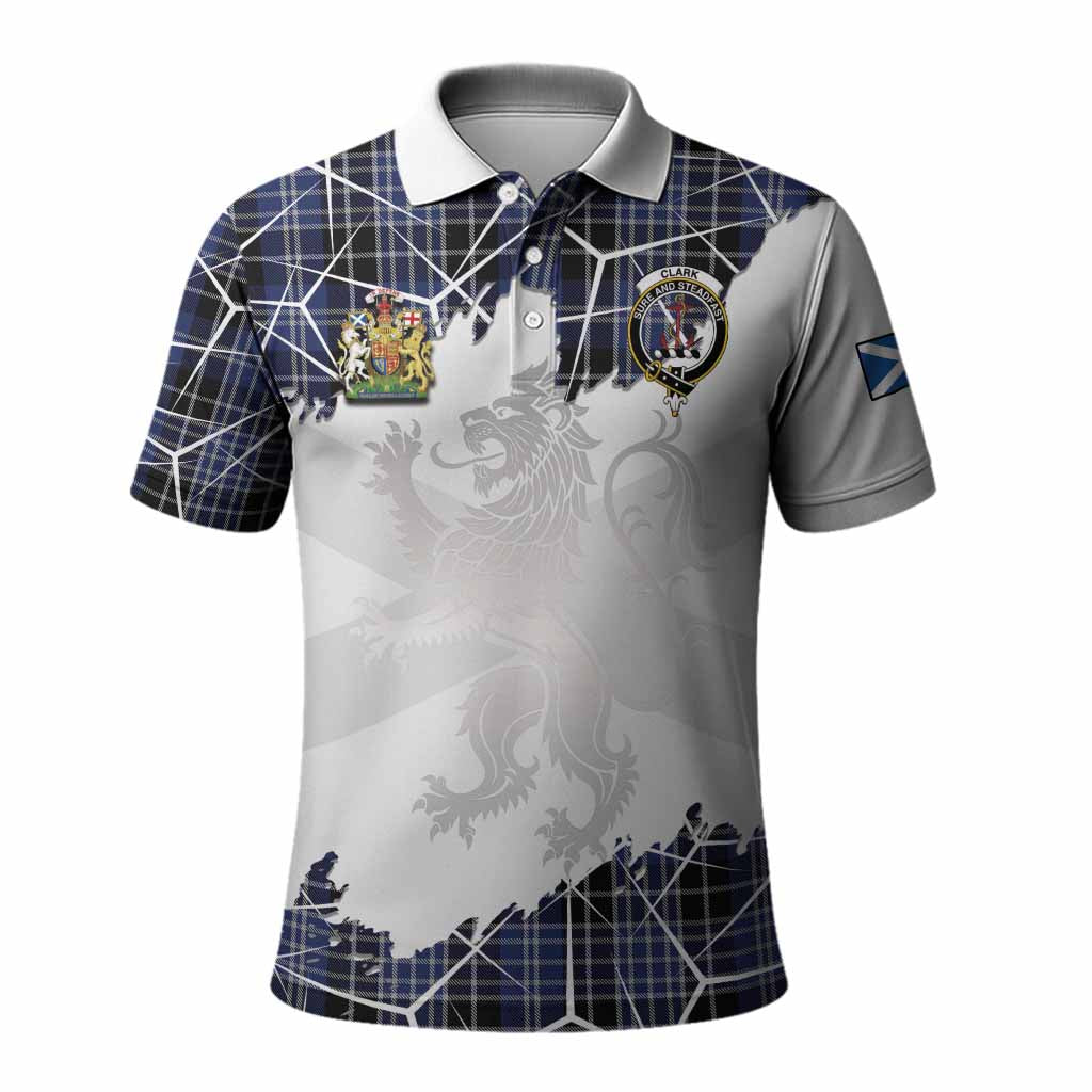 Clark (Clarke) Tartan Polo Shirt with Family Crest and Lion Rampant Grunge Style