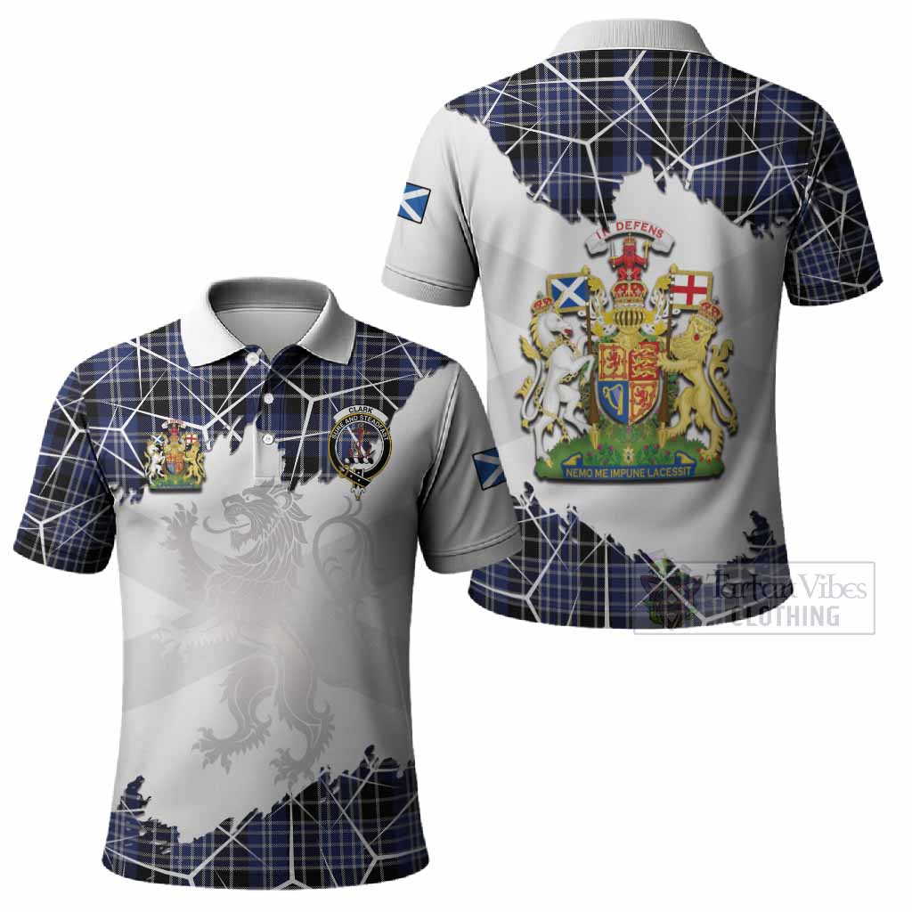 Clark (Clarke) Tartan Polo Shirt with Family Crest and Lion Rampant Grunge Style