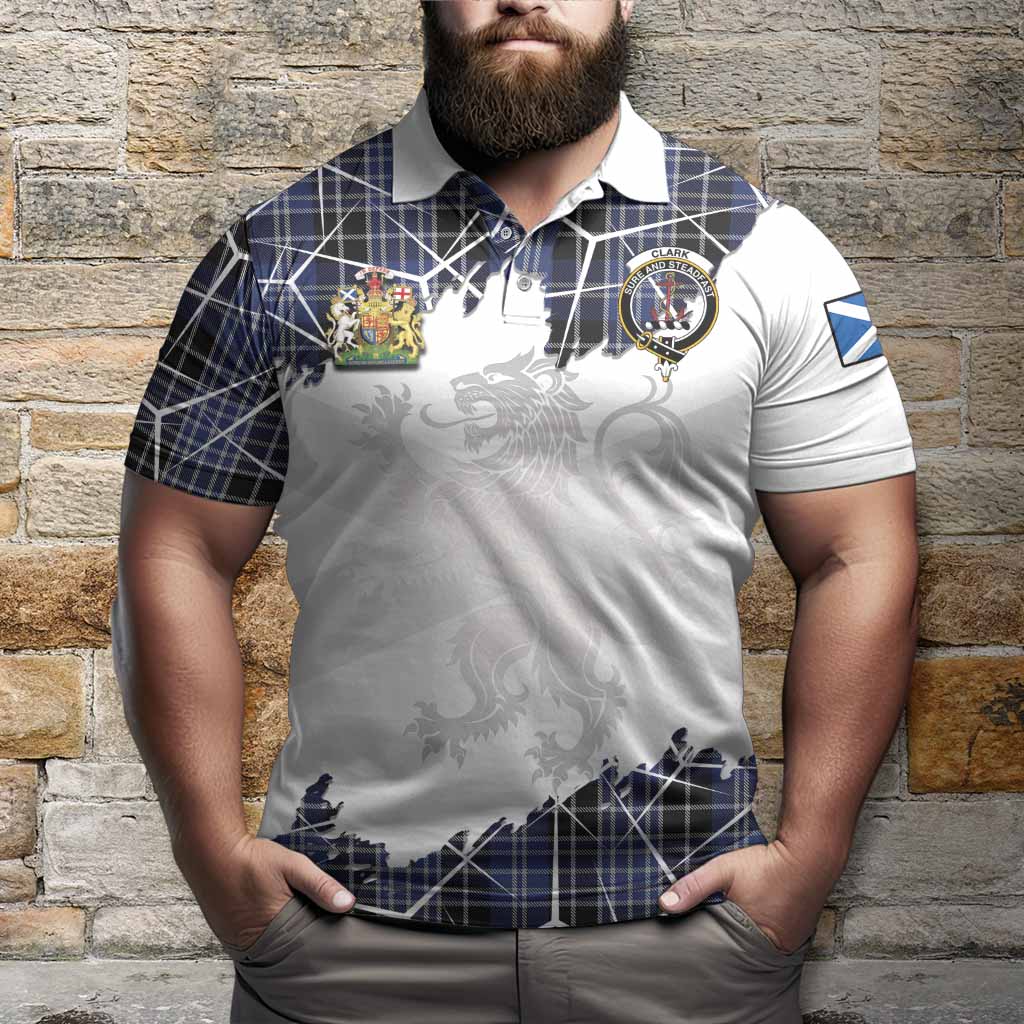 Clark (Clarke) Tartan Polo Shirt with Family Crest and Lion Rampant Grunge Style