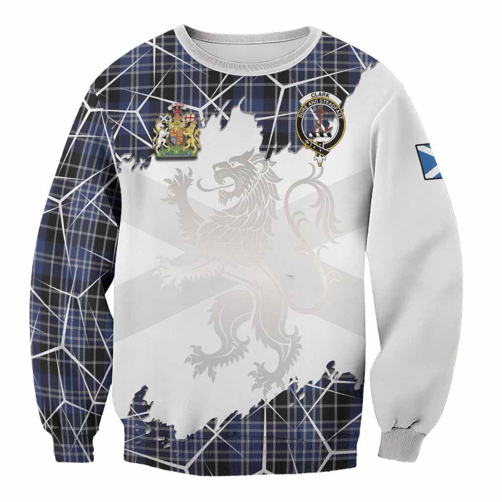 Clark (Clarke) Tartan Sweatshirt with Family Crest and Lion Rampant Grunge Style
