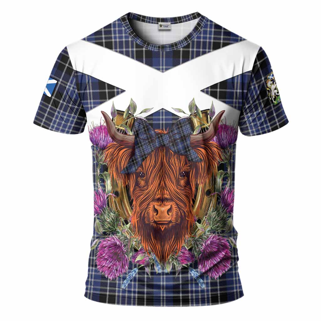 Clark (Clarke) Tartan T-Shirt Scottish Thistle Heilan Coo