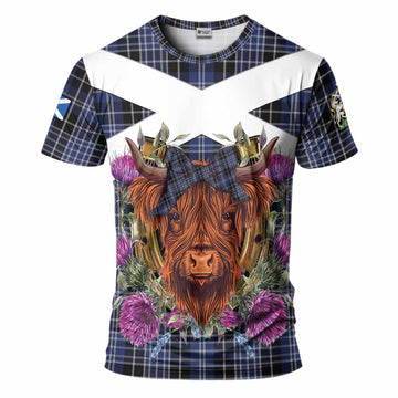 Clark (Clarke) Tartan T-Shirt Scottish Thistle Heilan Coo