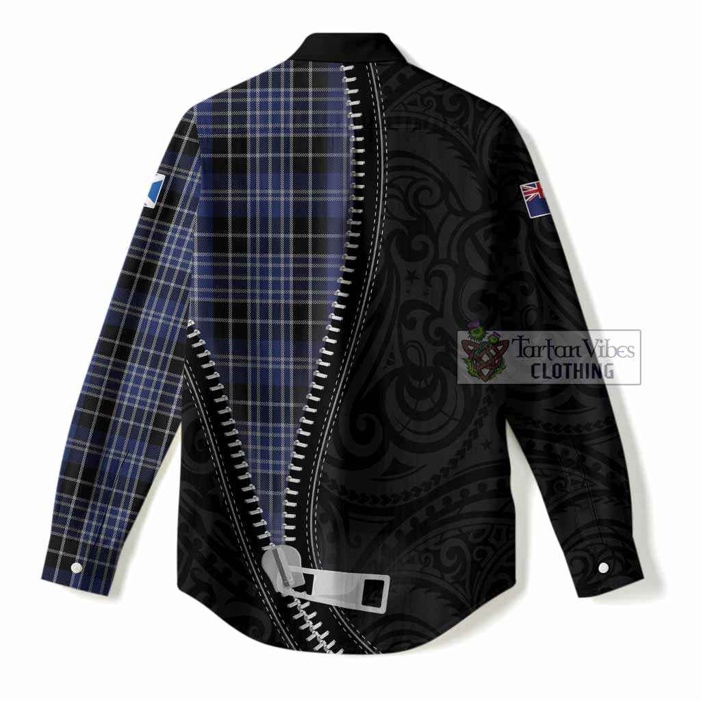 Clark (Clarke) Tartan Women Casual Shirt New Zealand Pattern Unique Zipper Stylized