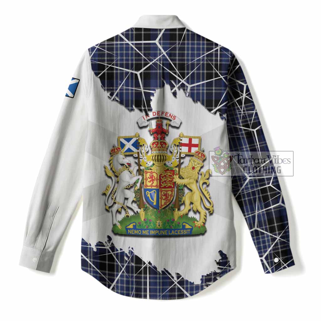 Clark (Clarke) Tartan Women Casual Shirt with Family Crest and Lion Rampant Grunge Style