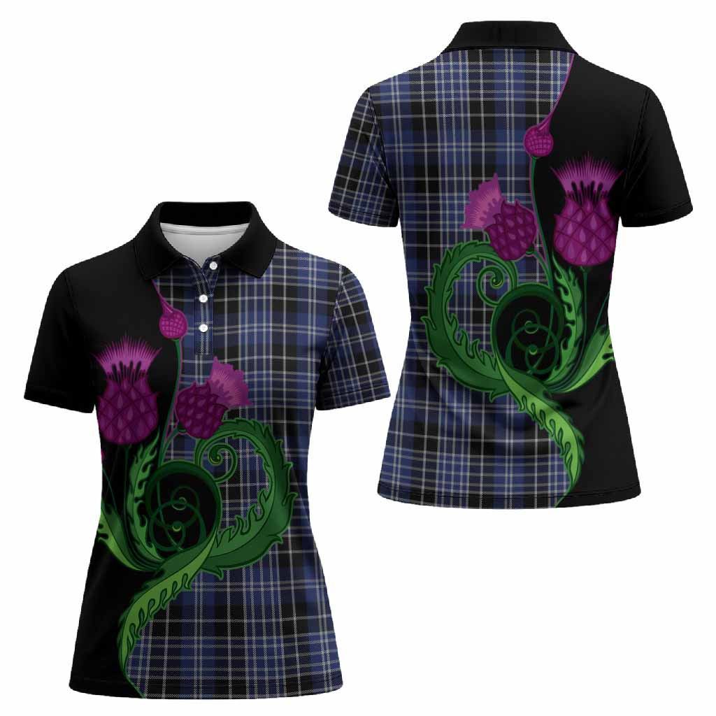 Clark (Clarke) Tartan Women Polo Shirt Traditional Scottish Thistle