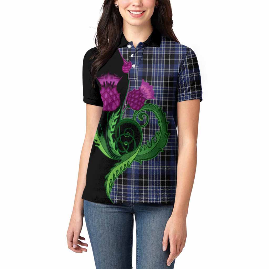 Clark (Clarke) Tartan Women Polo Shirt Traditional Scottish Thistle