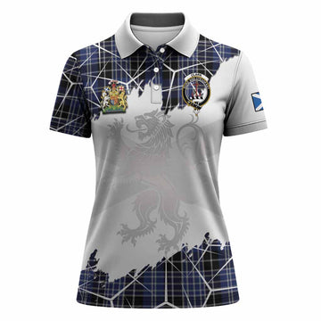 Clark (Clarke) Tartan Women Polo Shirt with Family Crest and Lion Rampant Grunge Style