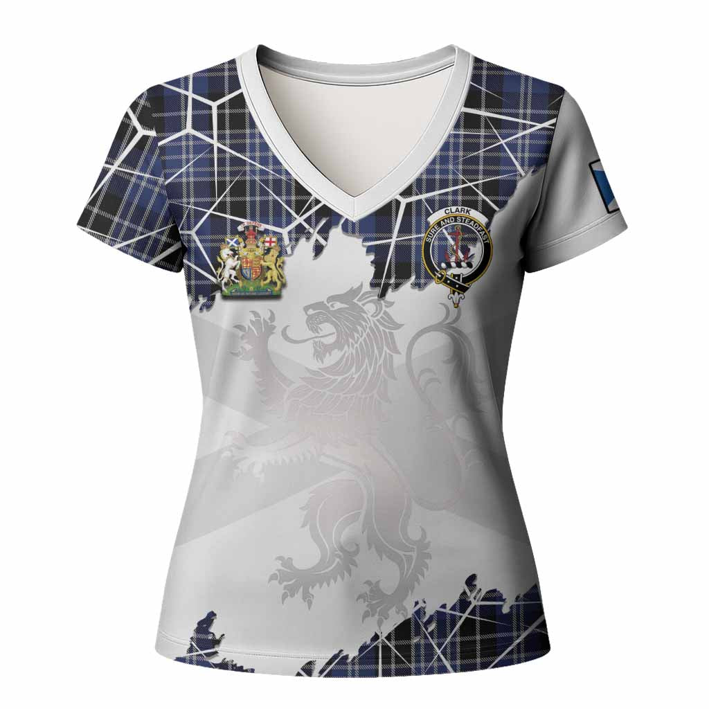 Clark (Clarke) Tartan Women T shirt with Family Crest and Lion Rampant Grunge Style