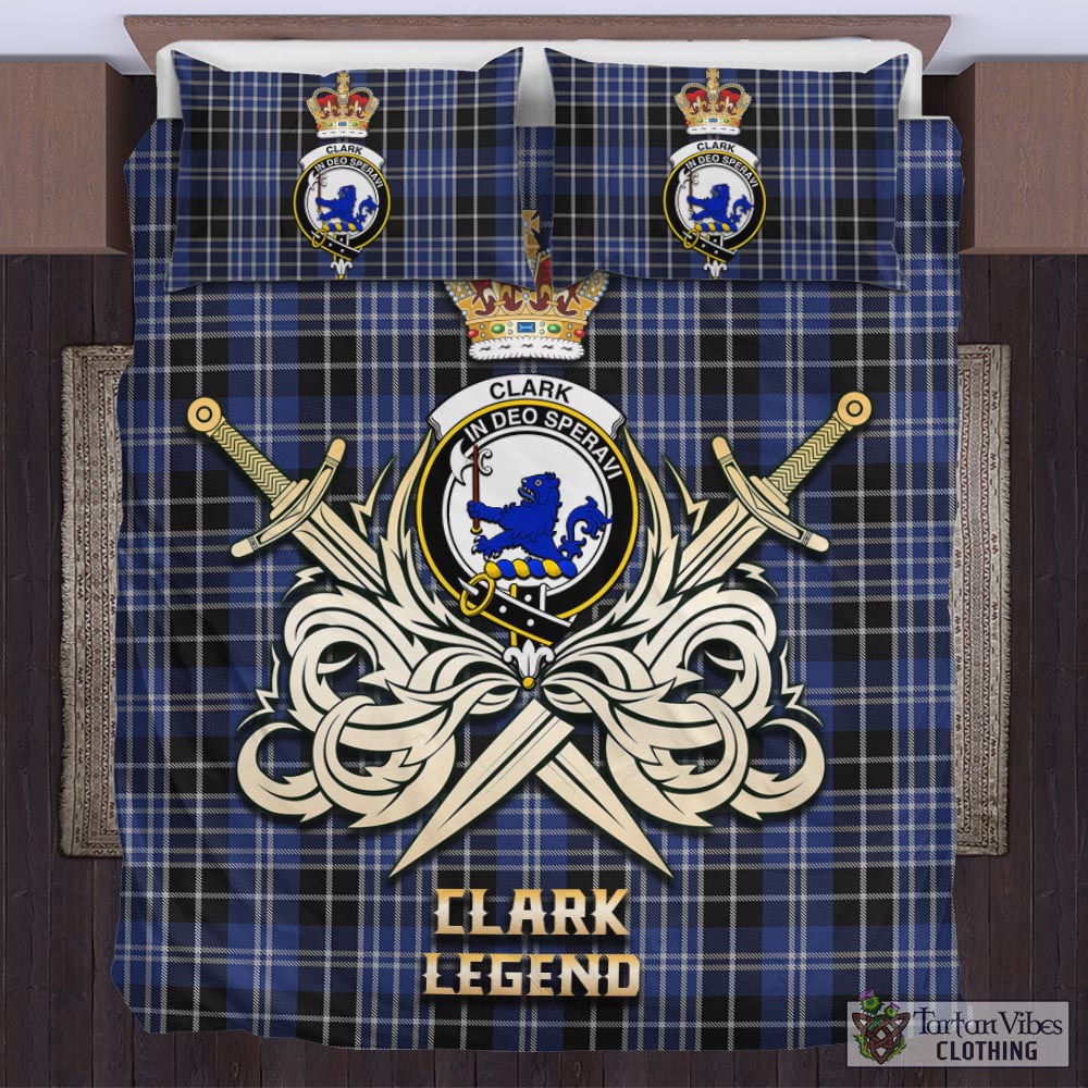 Tartan Vibes Clothing Clark (Lion) Tartan Bedding Set with Clan Crest and the Golden Sword of Courageous Legacy