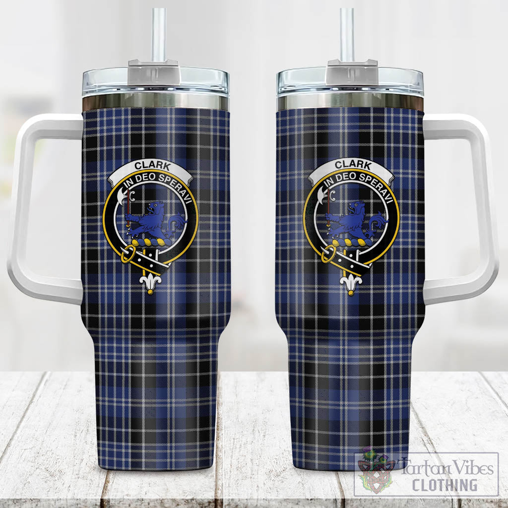 Tartan Vibes Clothing Clark (Lion) Tartan and Family Crest Tumbler with Handle
