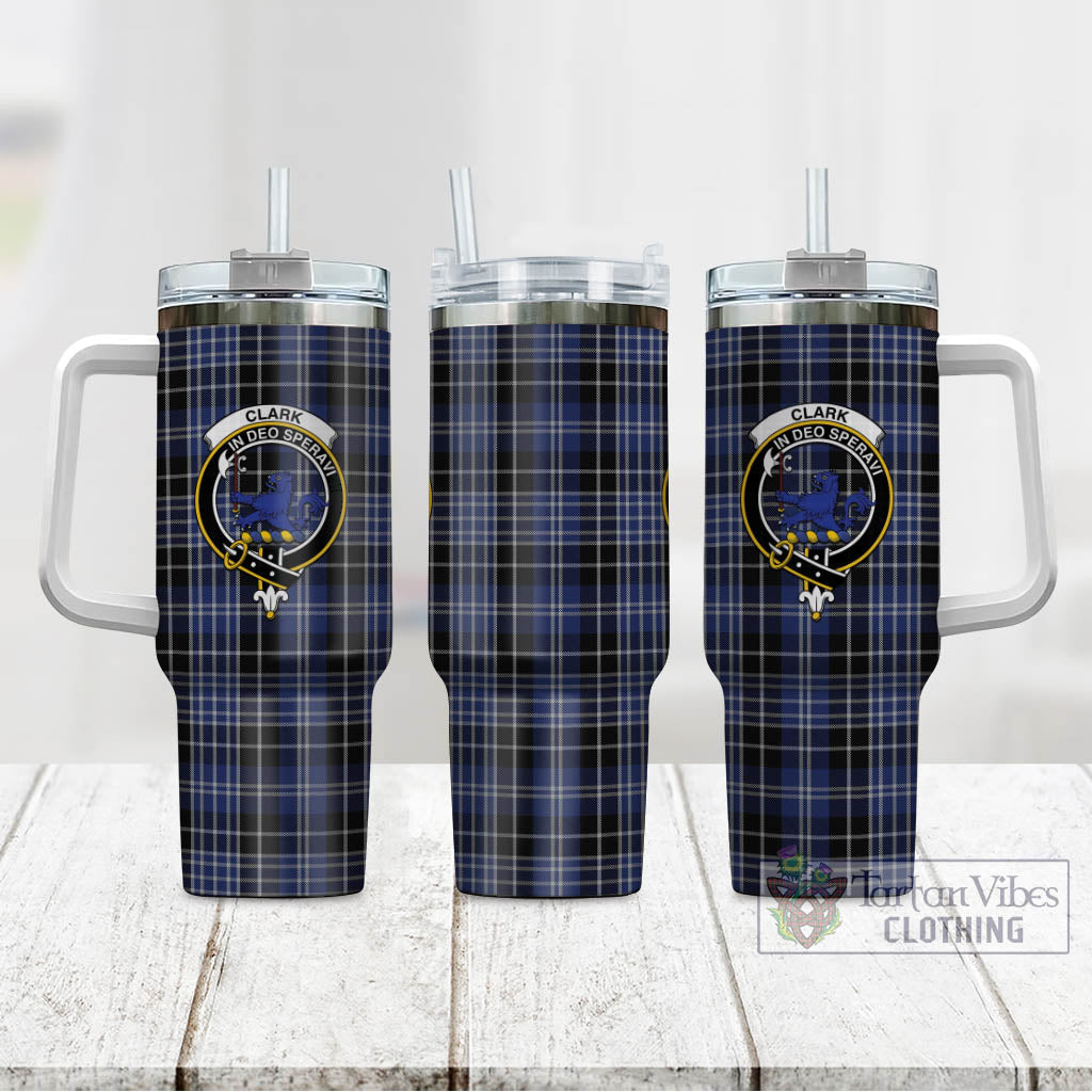 Tartan Vibes Clothing Clark (Lion) Tartan and Family Crest Tumbler with Handle