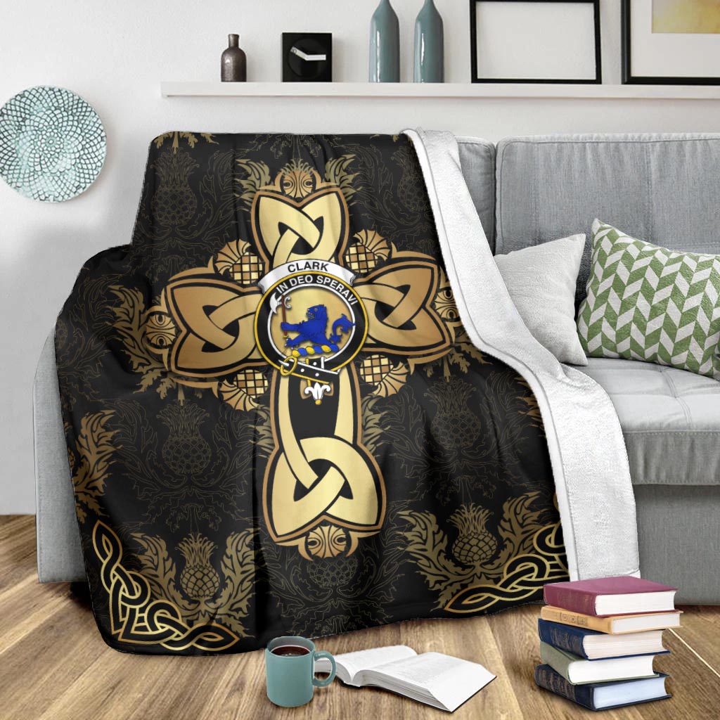 Clark (Lion) Clan Blanket Gold Thistle Celtic Style - 2D-tartanvibesclothing