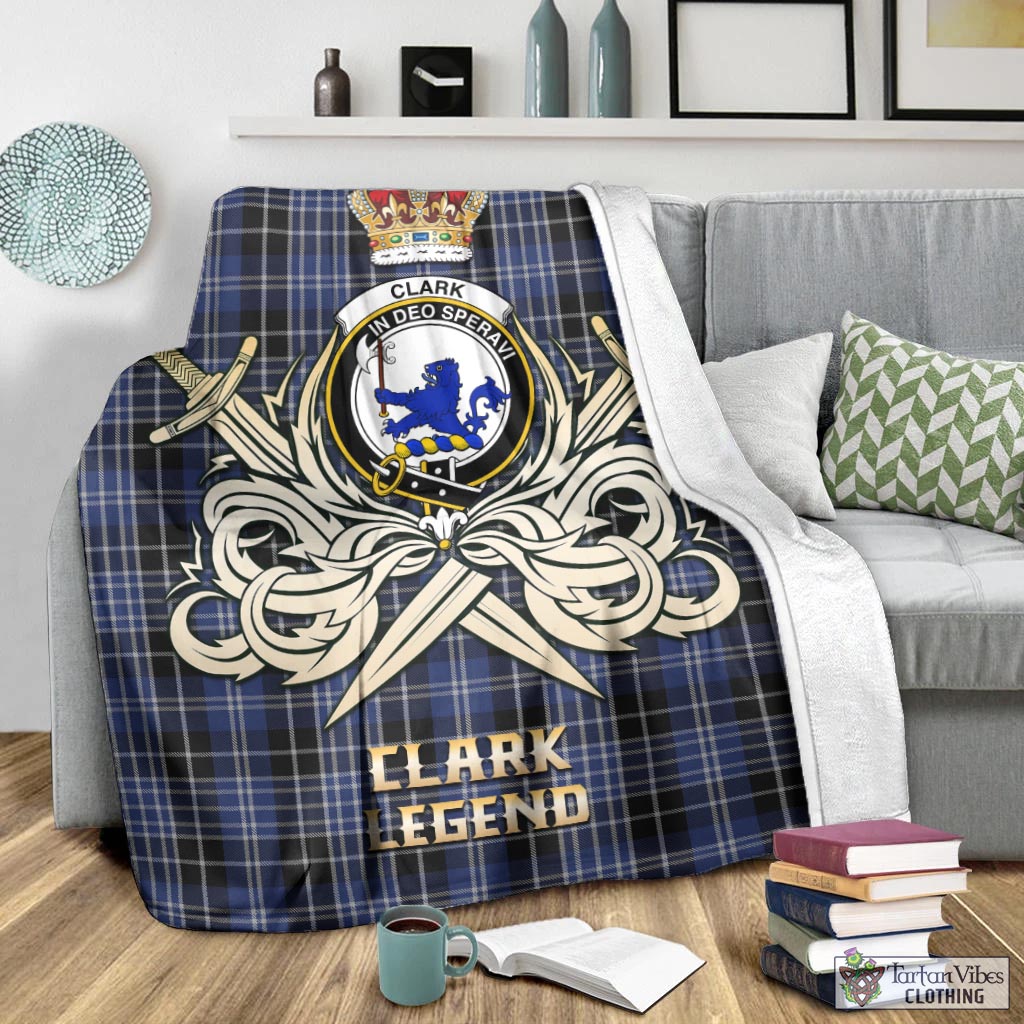Tartan Vibes Clothing Clark (Lion) Tartan Blanket with Clan Crest and the Golden Sword of Courageous Legacy