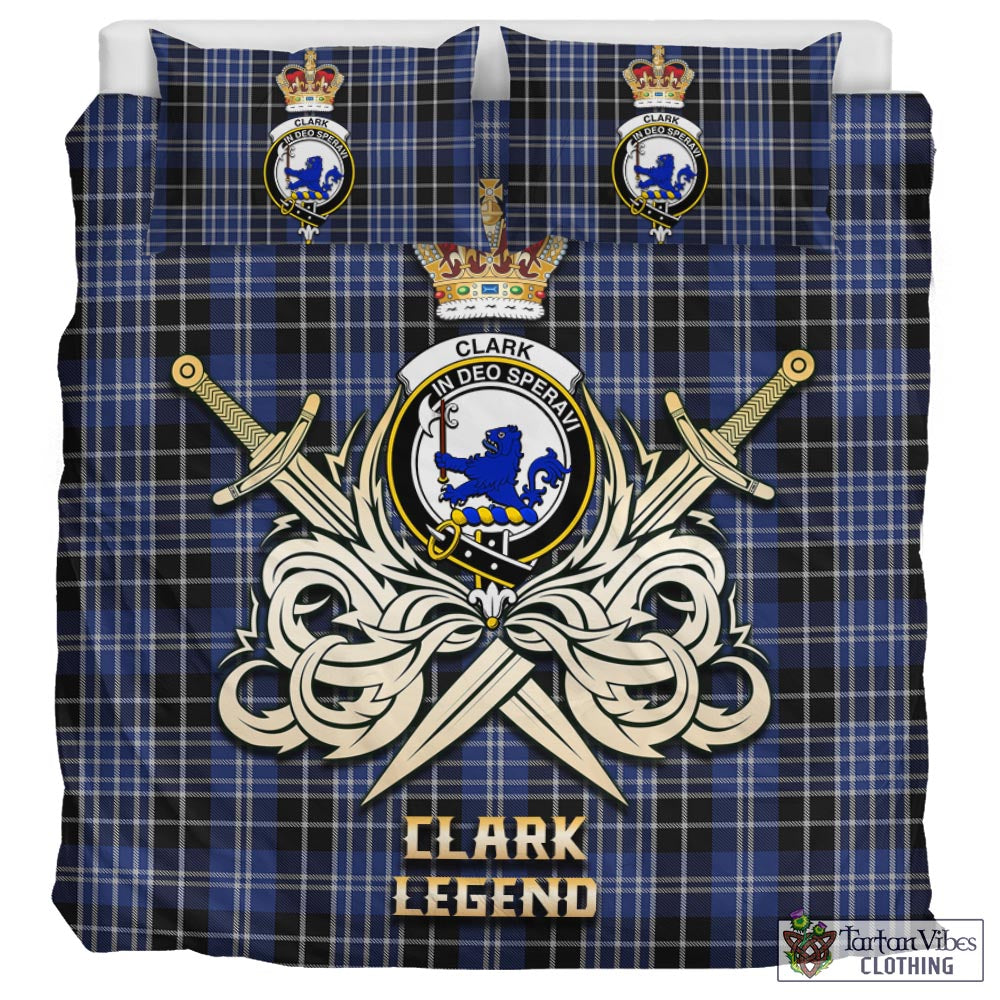 Tartan Vibes Clothing Clark (Lion) Tartan Bedding Set with Clan Crest and the Golden Sword of Courageous Legacy