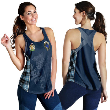 Clark (Lion) Ancient Tartan Women's Racerback Tanks with Family Crest and Scottish Thistle Vibes Sport Style