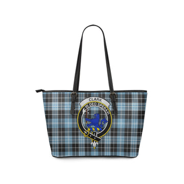 Clark (Lion) Ancient Tartan Leather Tote Bag with Family Crest