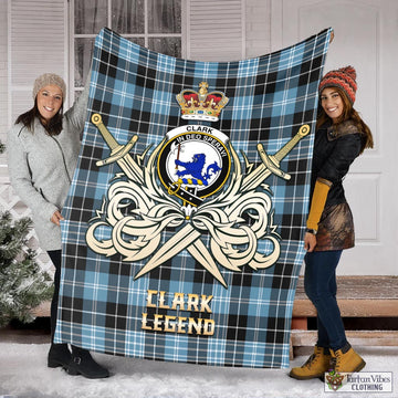 Clark (Lion) Ancient Tartan Blanket with Clan Crest and the Golden Sword of Courageous Legacy