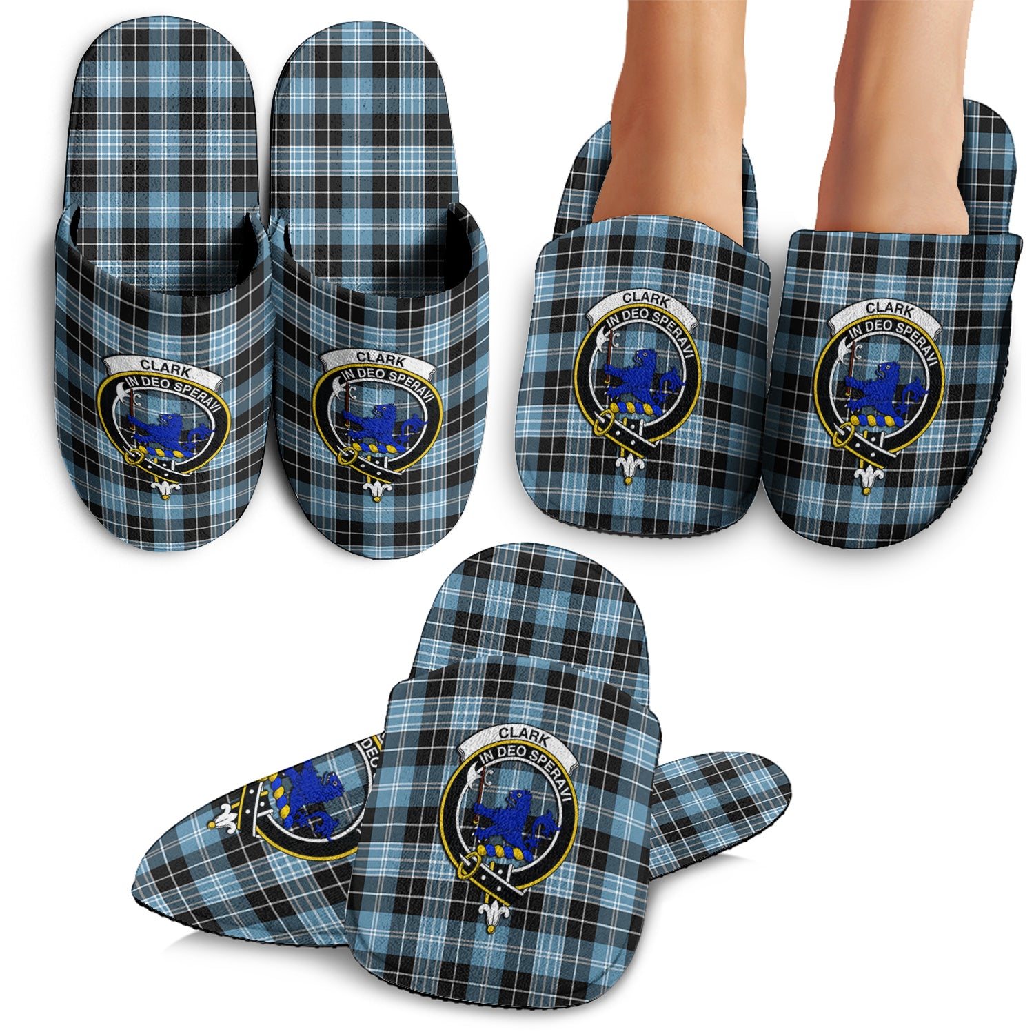 Clark (Lion) Ancient Tartan Home Slippers with Family Crest - Tartanvibesclothing