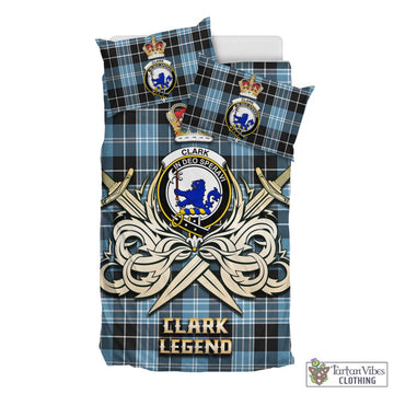 Clark (Lion) Ancient Tartan Bedding Set with Clan Crest and the Golden Sword of Courageous Legacy