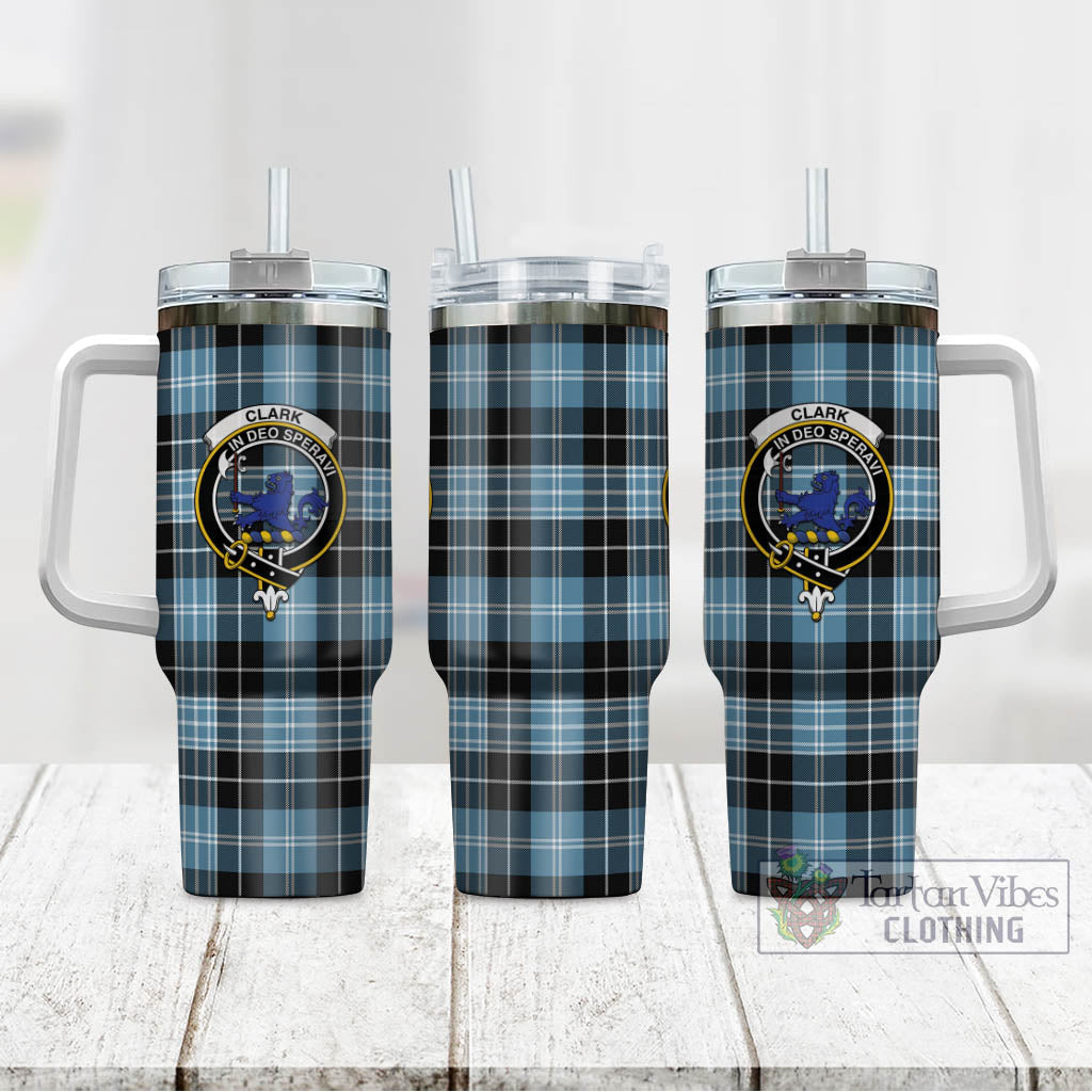 Tartan Vibes Clothing Clark (Lion) Ancient Tartan and Family Crest Tumbler with Handle