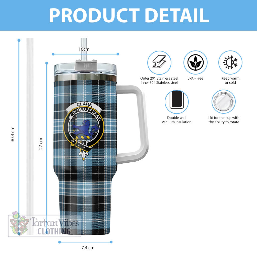 Tartan Vibes Clothing Clark (Lion) Ancient Tartan and Family Crest Tumbler with Handle