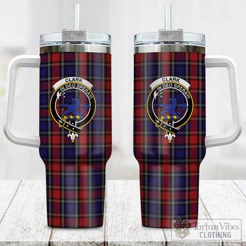 Clark (Lion) Red Tartan and Family Crest Tumbler with Handle