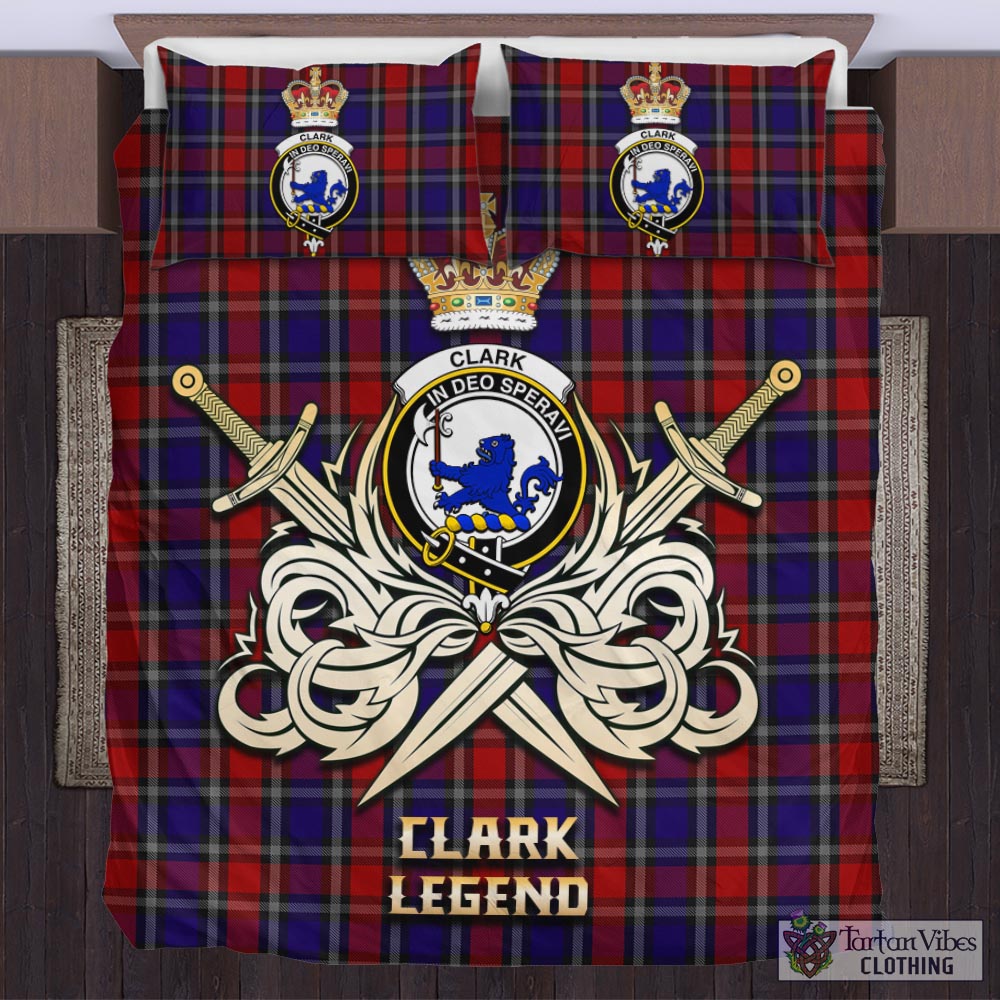 Tartan Vibes Clothing Clark (Lion) Red Tartan Bedding Set with Clan Crest and the Golden Sword of Courageous Legacy