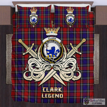 Clark (Lion) Red Tartan Bedding Set with Clan Crest and the Golden Sword of Courageous Legacy