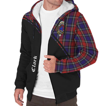 Clark (Lion) Red Tartan Sherpa Hoodie with Family Crest Curve Style