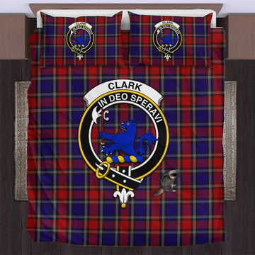 Clark (Lion) Red Tartan Bedding Set with Family Crest