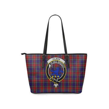 Clark (Lion) Red Tartan Leather Tote Bag with Family Crest