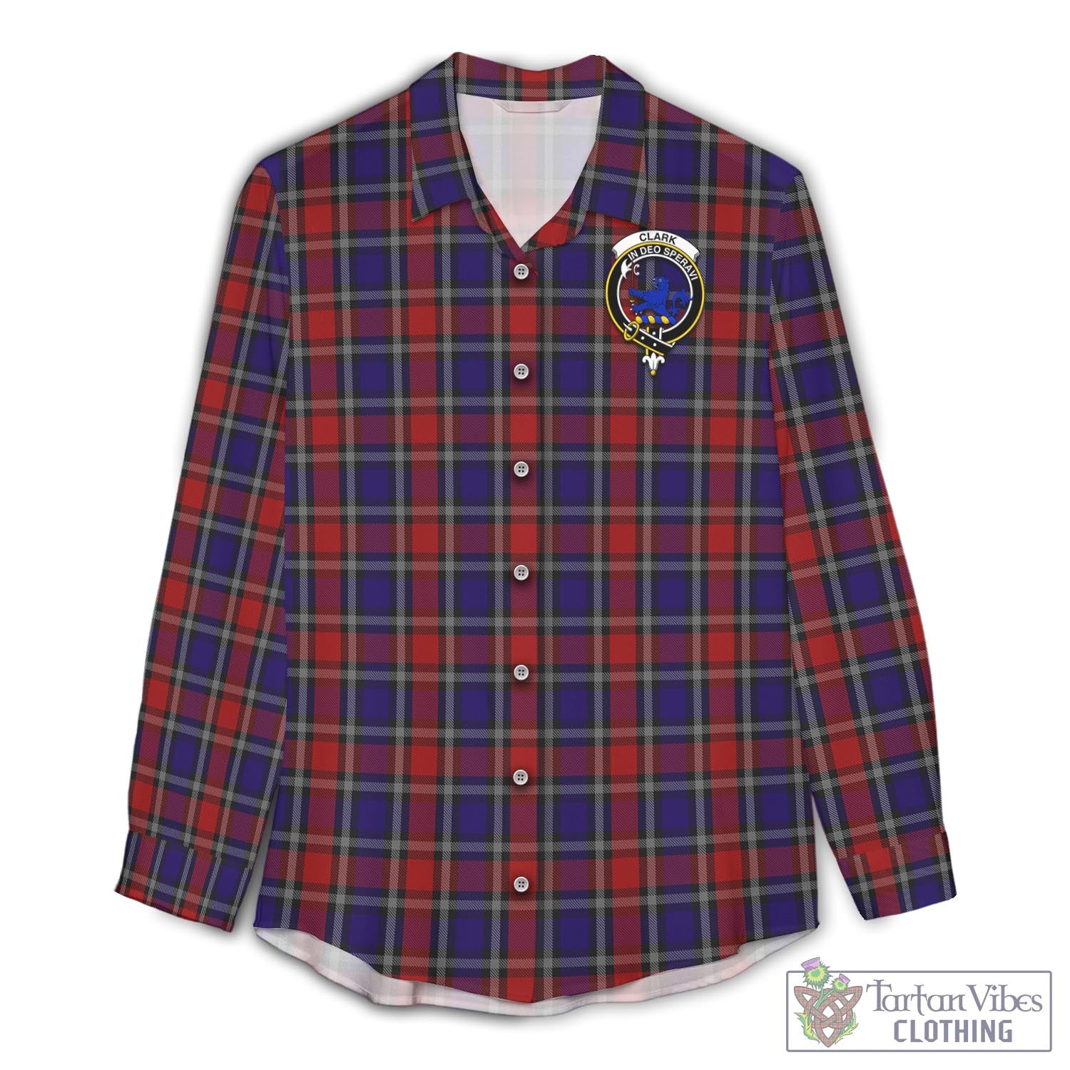 Tartan Vibes Clothing Clark (Lion) Red Tartan Womens Casual Shirt with Family Crest
