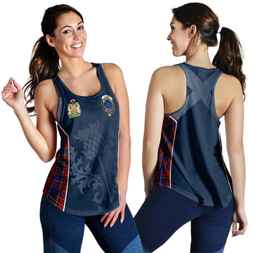 Clark (Lion) Red Tartan Women's Racerback Tanks with Family Crest and Scottish Thistle Vibes Sport Style