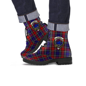 Clark (Lion) Red Tartan Leather Boots with Family Crest