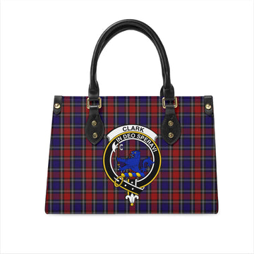 Clark (Lion) Red Tartan Leather Bag with Family Crest