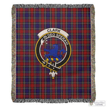 Clark (Lion) Red Tartan Woven Blanket with Family Crest