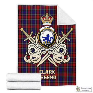Clark (Lion) Red Tartan Blanket with Clan Crest and the Golden Sword of Courageous Legacy