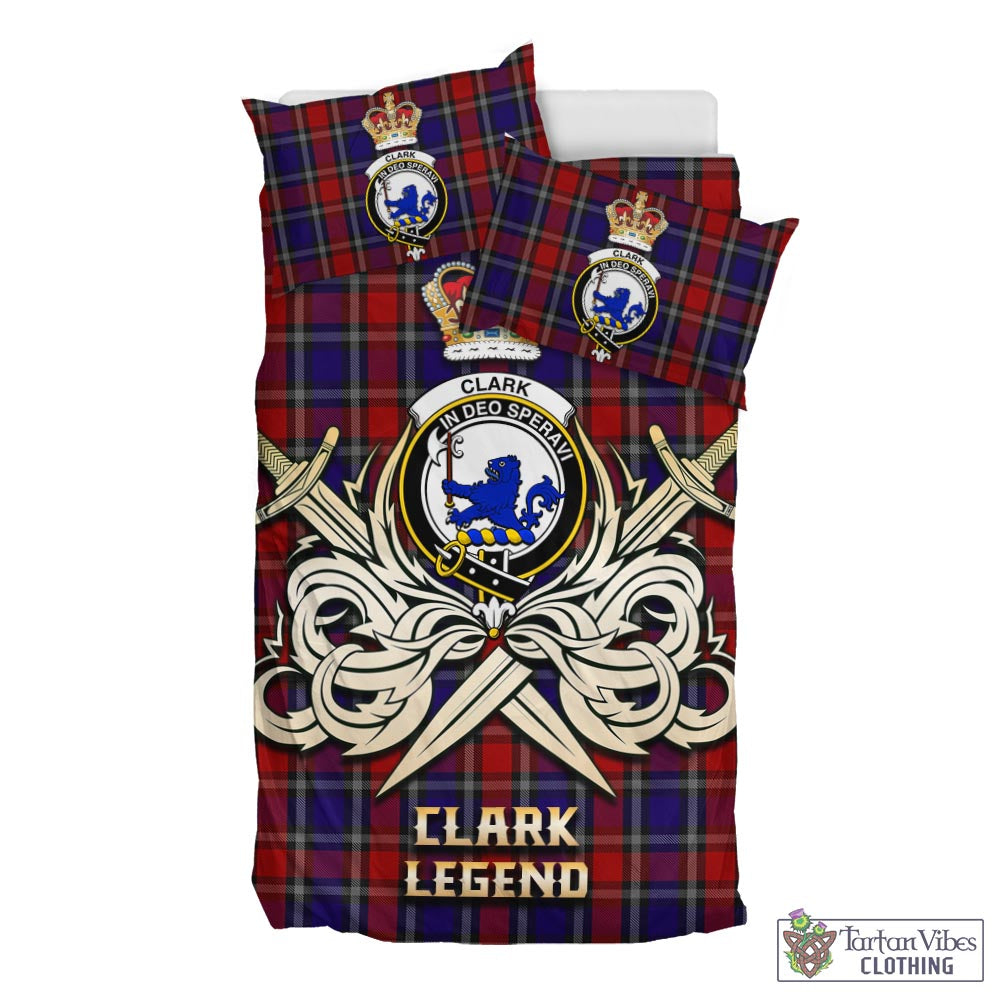 Tartan Vibes Clothing Clark (Lion) Red Tartan Bedding Set with Clan Crest and the Golden Sword of Courageous Legacy