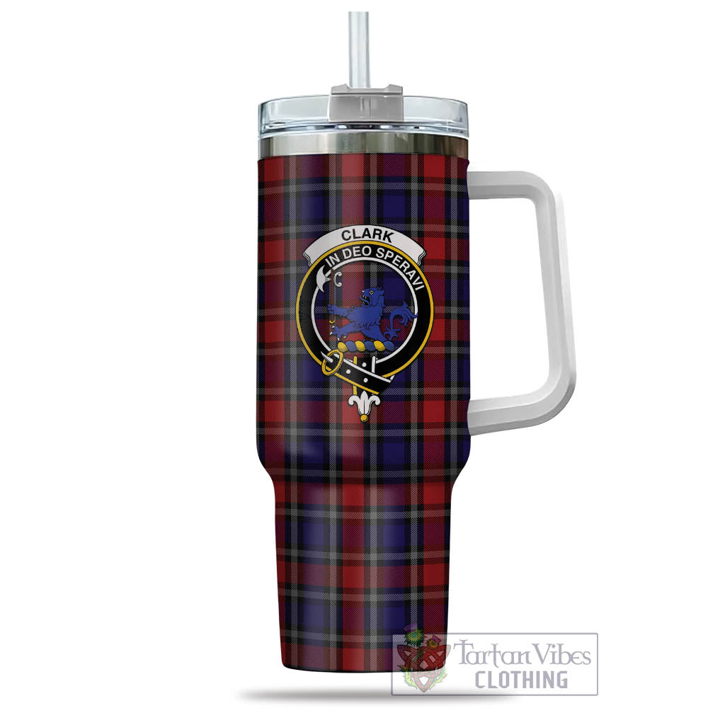 Tartan Vibes Clothing Clark (Lion) Red Tartan and Family Crest Tumbler with Handle
