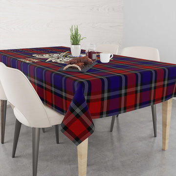 Clark (Lion) Red Tartan Tablecloth with Clan Crest and the Golden Sword of Courageous Legacy