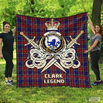 Clark (Lion) Red Tartan Quilt with Clan Crest and the Golden Sword of Courageous Legacy