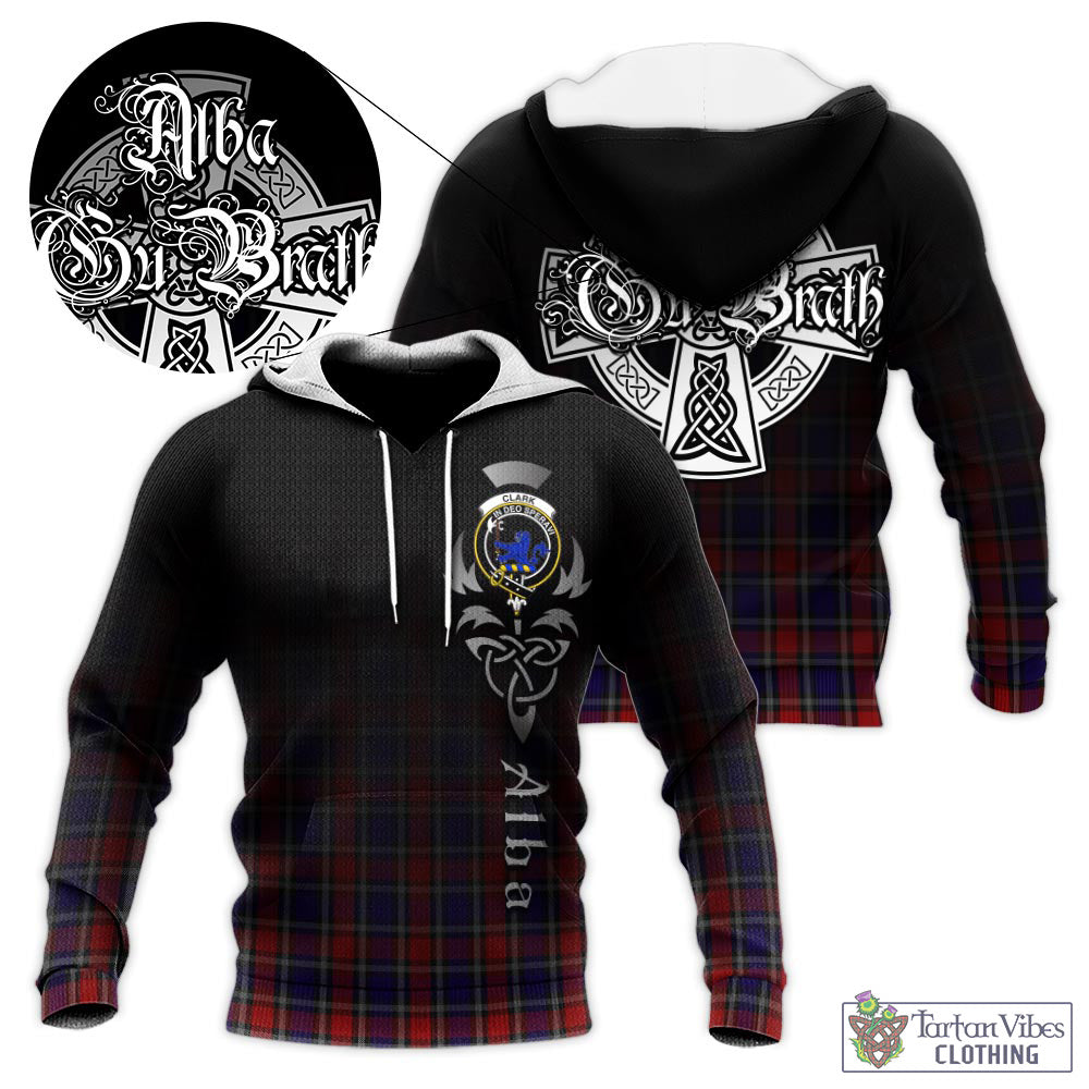 Tartan Vibes Clothing Clark (Lion) Red Tartan Knitted Hoodie Featuring Alba Gu Brath Family Crest Celtic Inspired