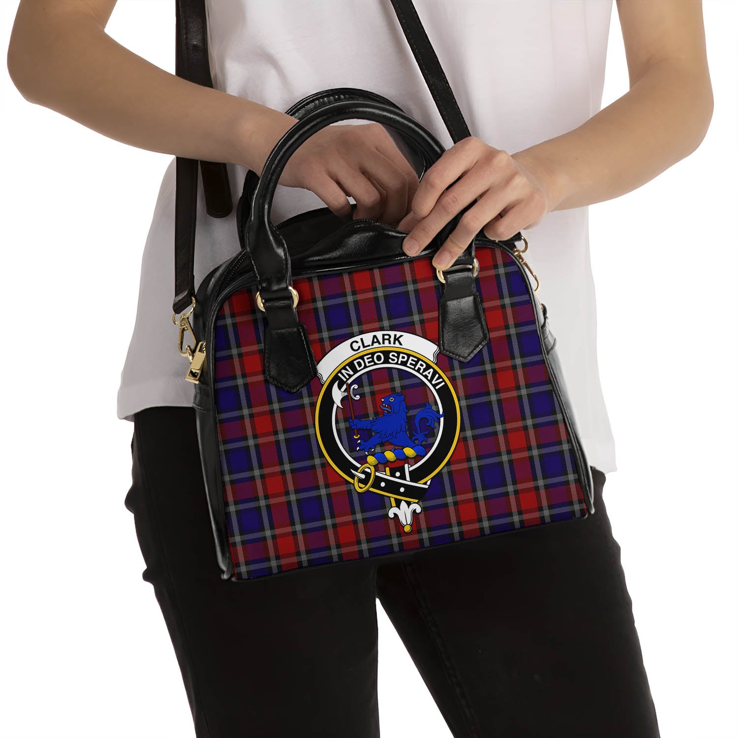 Clark (Lion) Red Tartan Shoulder Handbags with Family Crest - Tartanvibesclothing