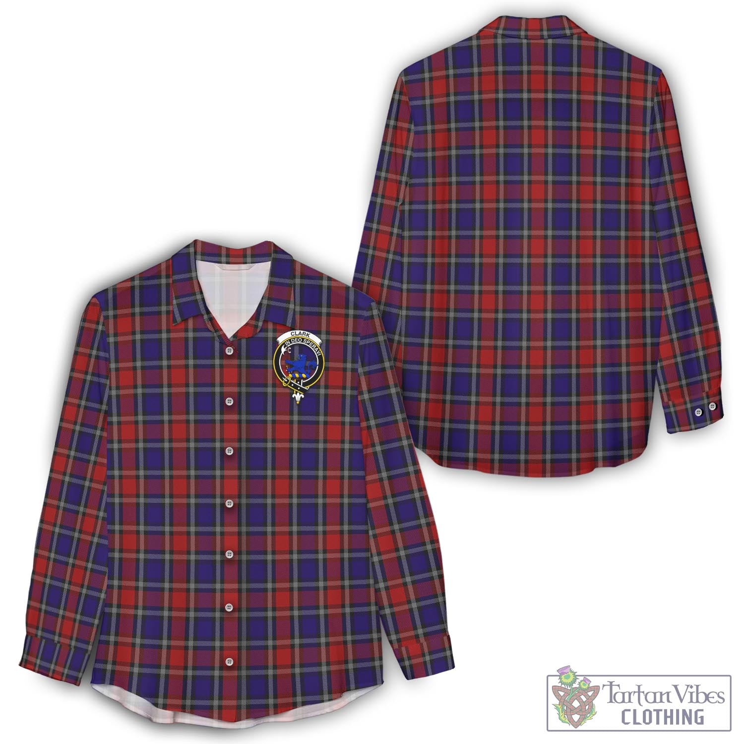 Tartan Vibes Clothing Clark (Lion) Red Tartan Womens Casual Shirt with Family Crest