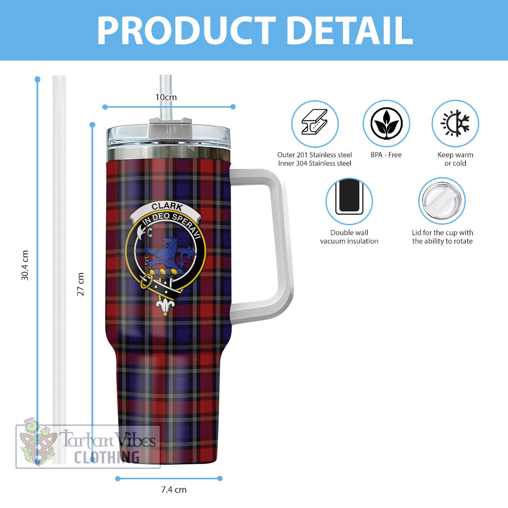 Tartan Vibes Clothing Clark (Lion) Red Tartan and Family Crest Tumbler with Handle